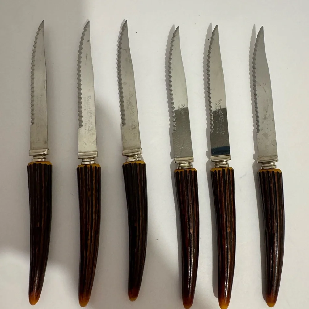 Serrated Knife Sheffield England Crown Crest Stainless Steel Resin Bone Set Of 6